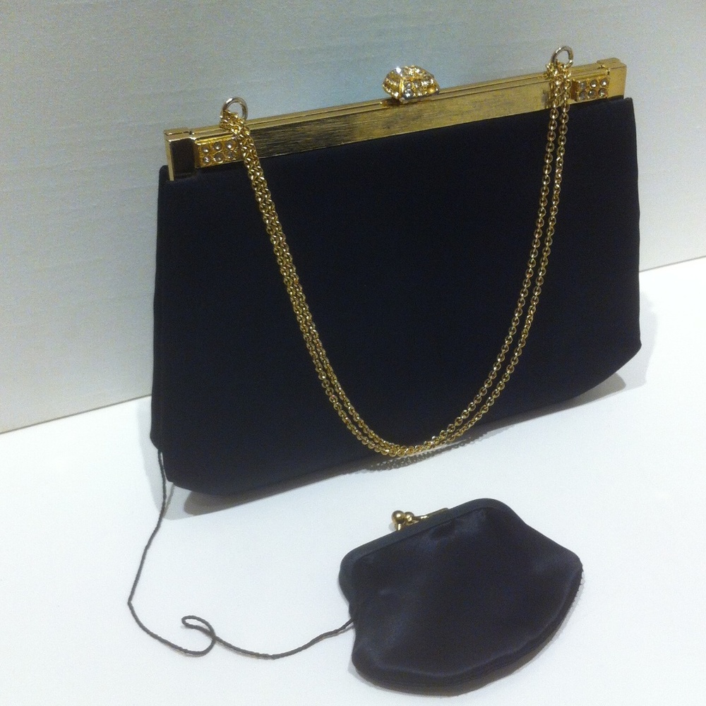 VINTAGE BLACK AFTER FIVE HANDBAG WITH CHANGE PURSE - Picture 4 of 6
